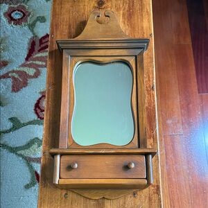 Vintage Wooden Wall Mirror with Drawer